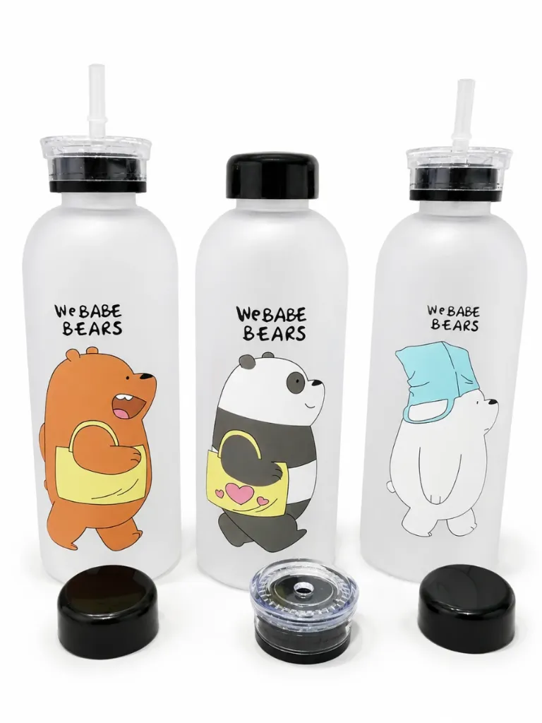 1000ml Panda Transparent Water Bottle with Straw & Extra Cap | BPA Free Drinking Bottle