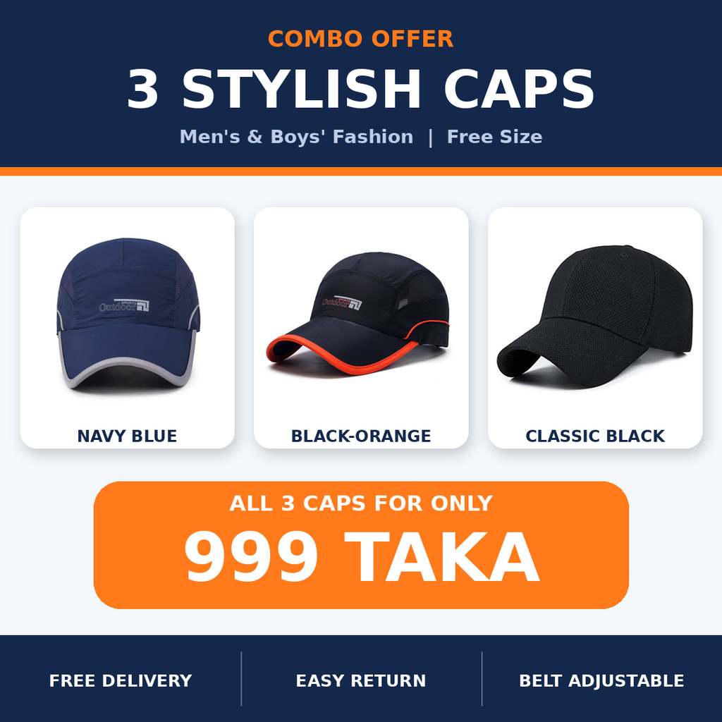 Stylish Cap – ৩ পিস কম্বো (Free Size)